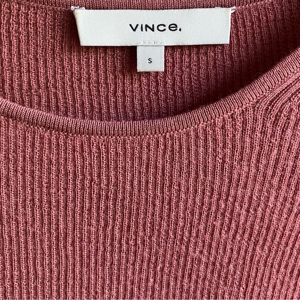 Vince Ribbed Knit Sweater Size S 100% Wool Dusty Rose Crewneck Jumper Fall Cozy - Picture 3 of 9